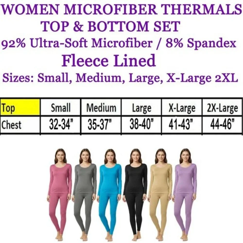 Women's Microfiber Fleece Lined Thermals 2-pc Set, Purple